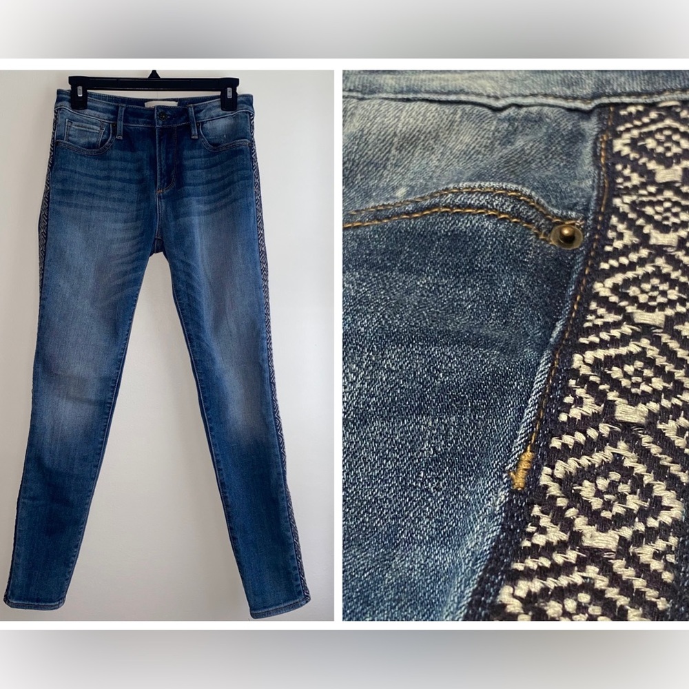 DRIFTWOOD Jackie Embroidered Side Stripe Blue Jeans Stretch Skinny Size 26